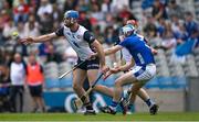 31 May 2025; Johnny Glynn of New York in action against Enda Shalvey of Cavan during the Lory Meagher Cup final match between Cavan and New York at Croke Park in Dublin. Photo by Stephen Marken/Sportsfile