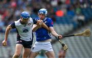 31 May 2025; Johnny Glynn of New York bin action against Enda Shalvey of Cavan during the Lory Meagher Cup final match between Cavan and New York at Croke Park in Dublin. Photo by Stephen Marken/Sportsfile