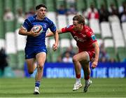 31 May 2025; Jimmy O'Brien of Leinster in action against Ellis Mee of Scarlets during the United Rugby Championship quarter-final match between Leinster and Scarlets at the Aviva Stadium in Dublin. Photo by Seb Daly/Sportsfile