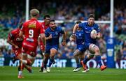 31 May 2025; Joe McCarthy of Leinster makes a break during the United Rugby Championship quarter-final match between Leinster and Scarlets at the Aviva Stadium in Dublin. Photo by Brendan Moran/Sportsfile