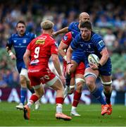 31 May 2025; Joe McCarthy of Leinster in action against Arhie Hughes of Scarlets during the United Rugby Championship quarter-final match between Leinster and Scarlets at the Aviva Stadium in Dublin. Photo by Brendan Moran/Sportsfile
