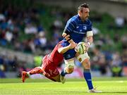 31 May 2025; Jack Conan of Leinster is tackled by Sam Costelow of Scarlets during the United Rugby Championship quarter-final match between Leinster and Scarlets at the Aviva Stadium in Dublin. Photo by Seb Daly/Sportsfile