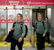 31 May 2025; Republic of Ireland's Aoife Mannion on the team's arrival at Cork International Airport ahead of their UEFA Women's Nations League match against Slovenia at Páirc Uí Chaoimh in Cork on Tuesday. Photo by Stephen McCarthy/Sportsfile