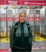 31 May 2025; Republic of Ireland head coach Carla Ward on the team's arrival at Cork International Airport ahead of their UEFA Women's Nations League match against Slovenia at Páirc Uí Chaoimh in Cork on Tuesday. Photo by Stephen McCarthy/Sportsfile