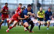 31 May 2025; Dan Sheehan of Leinster is tackled by Ioan Lloyd of Scarlets in the lead up to his side's fourth try during the United Rugby Championship quarter-final match between Leinster and Scarlets at the Aviva Stadium in Dublin. Photo by Brendan Moran/Sportsfile