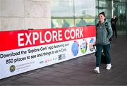 31 May 2025; Republic of Ireland's Marissa Sheva on the team's arrival at Cork International Airport ahead of their UEFA Women's Nations League match against Slovenia at Páirc Uí Chaoimh in Cork on Tuesday. Photo by Stephen McCarthy/Sportsfile