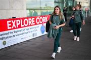 31 May 2025; Republic of Ireland's Chloe Mustaki on the team's arrival at Cork International Airport ahead of their UEFA Women's Nations League match against Slovenia at Páirc Uí Chaoimh in Cork on Tuesday. Photo by Stephen McCarthy/Sportsfile