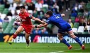 31 May 2025; Joe Roberts of Scarlets in action against Joe McCarthy of Leinster during the United Rugby Championship quarter-final match between Leinster and Scarlets at the Aviva Stadium in Dublin. Photo by Tyler Miller/Sportsfile
