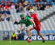 31 May 2025; Enda Egan of London in action against Christy McNaughton of Derry during the Christy Ring Cup final match between Derry and London at Croke Park in Dublin. Photo by Stephen Marken/Sportsfile