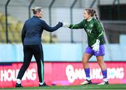 30 May 2025; Republic of Ireland goalkeeping coach Emma Byrne and Grace Moloney before the UEFA Women's Nations League, League B match between Türkiye and Republic of Ireland at Esenler Stadium in Istanbul, Türkiye. Photo by Stephen McCarthy/Sportsfile