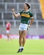 31 May 2025; David Clifford of Kerry celebrates kicking a two point score during the GAA Football All-Ireland Senior Championship Round 2 match between Cork and Kerry at SuperValu Páirc Uí Chaoimh in Cork. Photo by David Fitzgerald/Sportsfile
