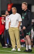 30 May 2025; Republic of Ireland head coach Carla Ward and assistant head coach Alan Mahon during the UEFA Women's Nations League, League B match between Türkiye and Republic of Ireland at Esenler Stadium in Istanbul, Türkiye. Photo by Stephen McCarthy/Sportsfile
