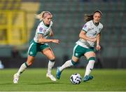 30 May 2025; Denise O’Sullivan and Megan Campbell, right, of Republic of Ireland during the UEFA Women's Nations League, League B match between Türkiye and Republic of Ireland at Esenler Stadium in Istanbul, Türkiye. Photo by Stephen McCarthy/Sportsfile