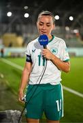 30 May 2025; Katie McCabe of Republic of Ireland speaks to RTÉ after the UEFA Women's Nations League, League B match between Türkiye and Republic of Ireland at Esenler Stadium in Istanbul, Türkiye. Photo by Stephen McCarthy/Sportsfile