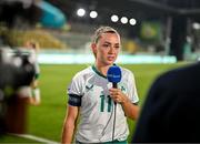 30 May 2025; Katie McCabe of Republic of Ireland speaks to RTÉ after the UEFA Women's Nations League, League B match between Türkiye and Republic of Ireland at Esenler Stadium in Istanbul, Türkiye. Photo by Stephen McCarthy/Sportsfile