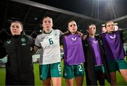 30 May 2025; Republic of Ireland players, from left, Lucy Quinn, Megan Connolly, Chloe Mustaki, Marissa Sheva and Tyler Toland after the UEFA Women's Nations League, League B match between Türkiye and Republic of Ireland at Esenler Stadium in Istanbul, Türkiye. Photo by Stephen McCarthy/Sportsfile