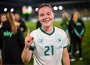 30 May 2025; Emily Murphy of Republic of Ireland celebrates after the UEFA Women's Nations League, League B match between Türkiye and Republic of Ireland at Esenler Stadium in Istanbul, Türkiye. Photo by Stephen McCarthy/Sportsfile