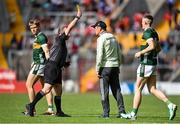 31 May 2025; Referee Derek O'Mahony shows a yellow card to Kerry manager Jack O'Connor during the GAA Football All-Ireland Senior Championship Round 2 match between Cork and Kerry at SuperValu Páirc Uí Chaoimh in Cork. Photo by David Fitzgerald/Sportsfile
