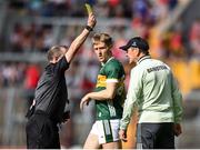 31 May 2025; Referee Derek O'Mahony shows a yellow card to Kerry manager Jack O'Connor during the GAA Football All-Ireland Senior Championship Round 2 match between Cork and Kerry at SuperValu Páirc Uí Chaoimh in Cork. Photo by David Fitzgerald/Sportsfile