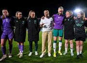 30 May 2025; Republic of Ireland head coach Carla Ward and players, from left, goalkeeper Courtney Brosnan, goalkeeper Sophie Whitehouse, Aoibheann Clancy, Louise Quinn, Amber Barrett and performance coach Holly Pickett after the UEFA Women's Nations League, League B match between Türkiye and Republic of Ireland at Esenler Stadium in Istanbul, Türkiye. Photo by Stephen McCarthy/Sportsfile