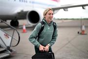 31 May 2025; Republic of Ireland's Megan Connolly on the team's arrival at Cork International Airport ahead of their UEFA Women's Nations League match against Slovenia at Páirc Uí Chaoimh in Cork on Tuesday. Photo by Stephen McCarthy/Sportsfile