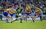 31 May 2025; James Conlon of Meath is tackled by Brian Stack of Roscommon during the GAA Football All-Ireland Senior Championship Round 2 match between Roscommon and Meath at King & Moffatt Dr Hyde Park in Roscommon. Photo by Tom Beary/Sportsfile