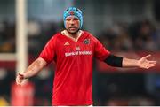 31 May 2025; Munster captain Tadhg Beirne reacts during the United Rugby Championship quarter-final match between Hollywoodbets Sharks and Munster at Kings Park Stadium in Durban, South Africa. Photo by Shaun Roy/Sportsfile