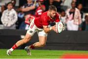 31 May 2025; Diarmuid Kilgallen of Munster dives over to score Munster’s third try during the United Rugby Championship quarter-final match between Hollywoodbets Sharks and Munster at Kings Park Stadium in Durban, South Africa. Photo by Shaun Roy/Sportsfile