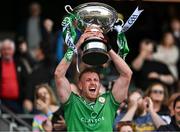 31 May 2025; London captain Sean Glynn lifts the Christy Ring Cup after the Christy Ring Cup final match between Derry and London at Croke Park in Dublin. Photo by Stephen Marken/Sportsfile