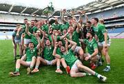 31 May 2025; The London team celebrate after their side's victory in the Christy Ring Cup final match between Derry and London at Croke Park in Dublin. Photo by Stephen Marken/Sportsfile