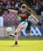 31 May 2025; Rory Brickenden of Mayo scores a point from a goal chance in the first half during the GAA Football All-Ireland Senior Championship Round 2 match between Tyrone and Mayo at O'Neills Healy Park in Omagh, Tyrone. Photo by Piaras Ó Mídheach/Sportsfile