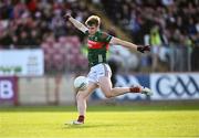 31 May 2025; Rory Brickenden of Mayo scores a point from a goal chance in the first half during the GAA Football All-Ireland Senior Championship Round 2 match between Tyrone and Mayo at O'Neills Healy Park in Omagh, Tyrone. Photo by Piaras Ó Mídheach/Sportsfile