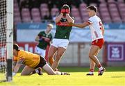31 May 2025; Aidan O’Shea of Mayo reacts after shooting wide from a first half goal chance during the GAA Football All-Ireland Senior Championship Round 2 match between Tyrone and Mayo at O'Neills Healy Park in Omagh, Tyrone. Photo by Piaras Ó Mídheach/Sportsfile