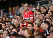 31 May 2025; A Derry supporter during the Christy Ring Cup final match between Derry and London at Croke Park in Dublin. Photo by Stephen Marken/Sportsfile