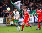 30 May 2025; Sean Maguire of Cork City in action against JJ Lunney of Shelbourne during the SSE Airtricity Men's Premier Division match between Cork City and Shelbourne at Turner's Cross in Cork. Photo by Michael P Ryan/Sportsfile
