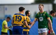 31 May 2025; Mathew Costello of Meath and Ruaidhrí Fallon of Roscommon shake hands after the GAA Football All-Ireland Senior Championship Round 2 match between Roscommon and Meath at King & Moffatt Dr Hyde Park in Roscommon. Photo by Tom Beary/Sportsfile