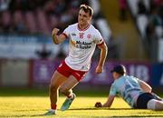 31 May 2025; Darragh Canavan of Tyrone celebrates scoring his side's first goal during the GAA Football All-Ireland Senior Championship Round 2 match between Tyrone and Mayo at O'Neills Healy Park in Omagh, Tyrone. Photo by Piaras Ó Mídheach/Sportsfile