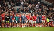 31 May 2025; Munster players look on during the kick-off, which they subsequently lost, after their quarter-final match ended in a 24-24 draw with the Hollywoodbets Sharks at Kings Park Stadium in Durban, South Africa. Photo by Shaun Roy/Sportsfile