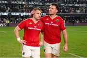 31 May 2025; Rory Scannell of Munster is comforted by Niall Scannell of Munster after Hollywoodbets Sharks beat Munster in a kick-off to qualify for the semi-finals during the United Rugby Championship quarter-final match between Hollywoodbets Sharks and Munster at Kings Park Stadium in Durban, South Africa. Photo by Shaun Roy/Sportsfile
