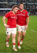 31 May 2025; Rory Scannell of Munster is comforted by Niall Scannell of Munster after Hollywoodbets Sharks beat Munster in a kick-off to qualify for the semi-finals during the United Rugby Championship quarter-final match between Hollywoodbets Sharks and Munster at Kings Park Stadium in Durban, South Africa. Photo by Shaun Roy/Sportsfile