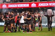 31 May 2025; Hollywoodbets Sharks players celebrate beating Munster in a kick-off to qualify for the semi-finals after the United Rugby Championship quarter-final match between Hollywoodbets Sharks and Munster at Kings Park Stadium in Durban, South Africa. Photo by Shaun Roy/Sportsfile