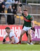 31 May 2025; Darren McHale of Mayo celebrates scoring his side's first goal during the GAA Football All-Ireland Senior Championship Round 2 match between Tyrone and Mayo at O'Neills Healy Park in Omagh, Tyrone. Photo by Piaras Ó Mídheach/Sportsfile
