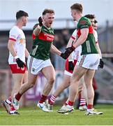 31 May 2025; Darren McHale of Mayo celebrates scoring his side's first goal during the GAA Football All-Ireland Senior Championship Round 2 match between Tyrone and Mayo at O'Neills Healy Park in Omagh, Tyrone. Photo by Piaras Ó Mídheach/Sportsfile