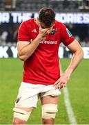 31 May 2025; Tom Ahern of Munster looks on dejected after Hollywoodbets Sharks beat Munster in a kick-off to qualify for the semi-finals after their United Rugby Championship quarter-final match at Kings Park Stadium in Durban, South Africa ended in a 24-24 draw. Photo by Shaun Roy/Sportsfile