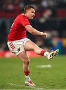 31 May 2025; Rory Scannell of Munster reacts after missing his kick in the kick-off after the United Rugby Championship quarter-final match between Hollywoodbets Sharks and Munster at Kings Park Stadium in Durban, South Africa ended in a 24-24 draw. Photo by Shaun Roy/Sportsfile