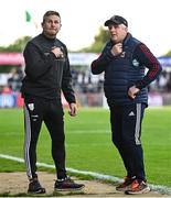 31 May 2025; Acting Mayo manager Stephen Rochford, right, and Mayo selector Damien Mulligan during the GAA Football All-Ireland Senior Championship Round 2 match between Tyrone and Mayo at O'Neills Healy Park in Omagh, Tyrone. Photo by Piaras Ó Mídheach/Sportsfile