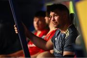 31 May 2025; Peter O’Mahony of Munster looks on from the bench during the United Rugby Championship quarter-final match between Hollywoodbets Sharks and Munster at Kings Park Stadium in Durban, South Africa. Photo by Shaun Roy/Sportsfile