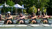 1 June 2025; Team Ireland, from left, Philip Doyle, Ronan Byrne, Adam Murphy and Andrew Sheehan in action during the Men’s Quadruple Sculls B Final at the 2025 European Rowing Championships at Plovdiv Canoe and Rowing Centre in Plovdiv, Bulgaria. Photo by Nikola Krstic/Sportsfile