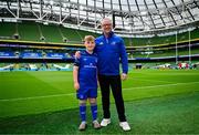 31 May 2025; Leinster mascot Conor Clarke before the United Rugby Championship quarter-final match between Leinster and Scarlets at the Aviva Stadium in Dublin. Photo by Brendan Moran/Sportsfile