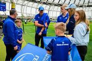 31 May 2025; Leinster mascot Conor Clarke with Garry Ringrose before the United Rugby Championship quarter-final match between Leinster and Scarlets at the Aviva Stadium in Dublin. Photo by Brendan Moran/Sportsfile